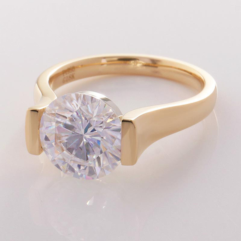 钻洋珠宝法式18k黄金U形钻戒女时尚个性设计3克拉莫桑石求婚戒指